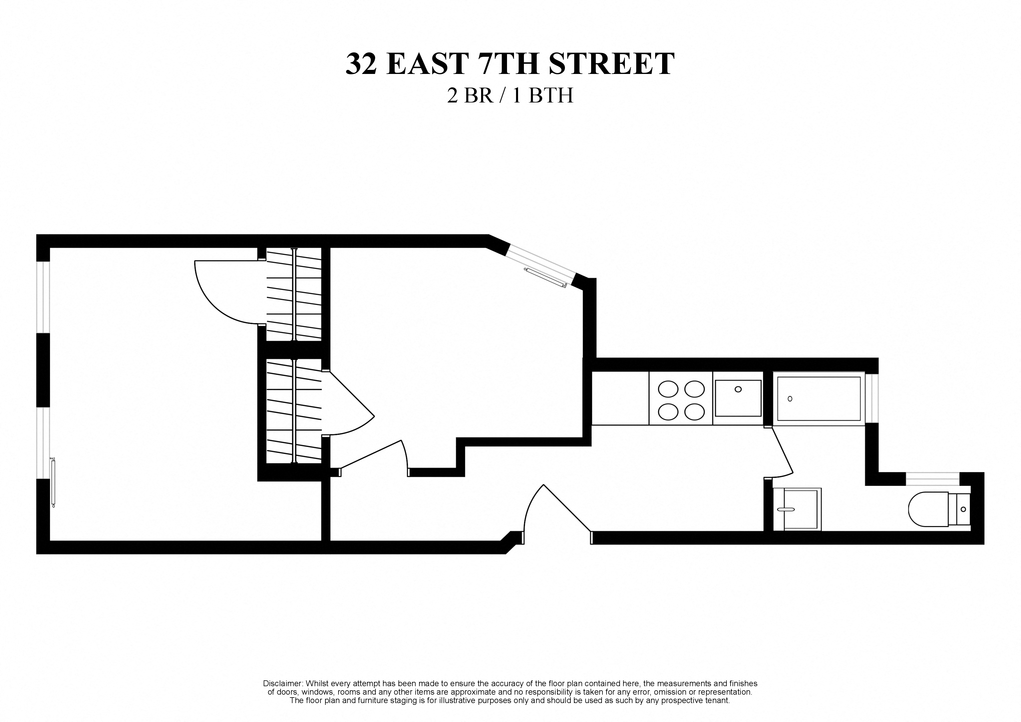 Floor plan for 2 beds, 1 bath
